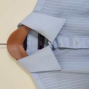 Vtg/Retro Axiom Single Needle Tailoring Fitted Men's Blue Pinstripe Dress Shirt